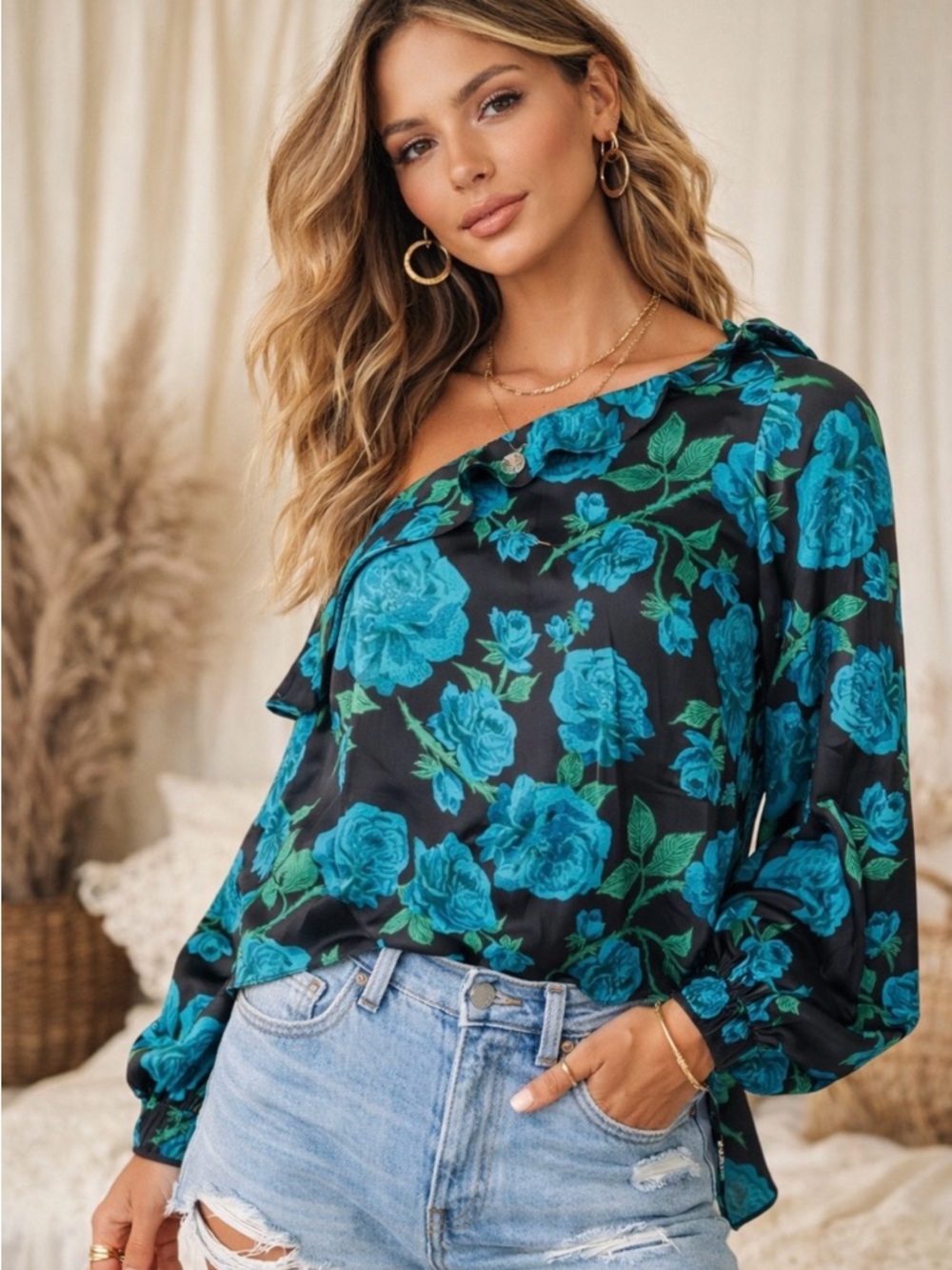 Free People NWT $108 These Floral One Shoulder Size M
